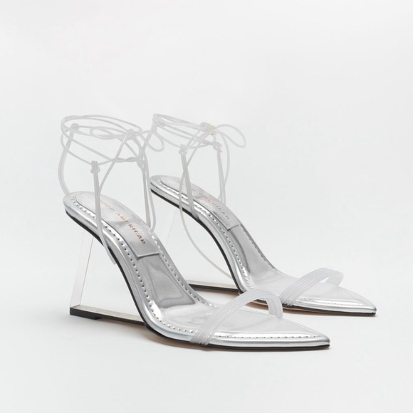 [ GOOD AMERICAN ] Cinder-f*ckin-ella Clear Lucite Silver Wedge Heels : 8 : NWT - Picture 4 of 7